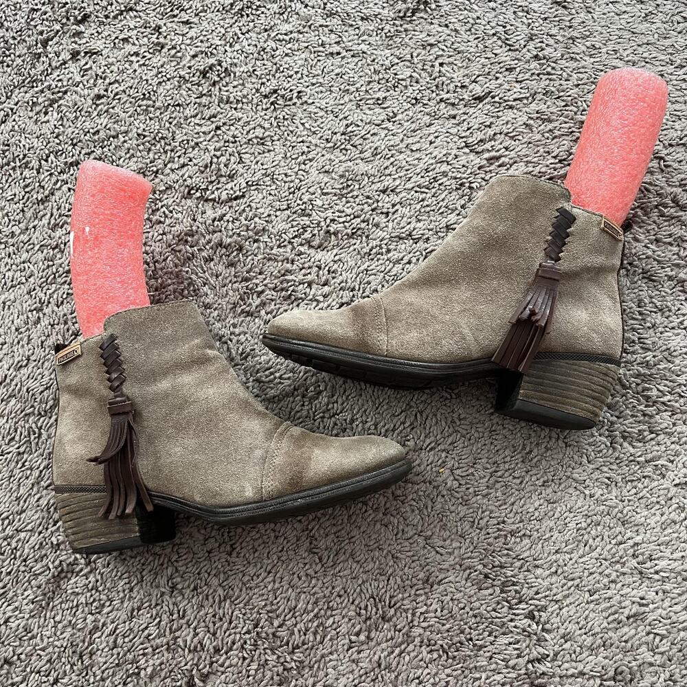 Pikolinos Boots Womens Size EU‎ 37 Taupe Suede Ankle Booties Side Zip Tassel